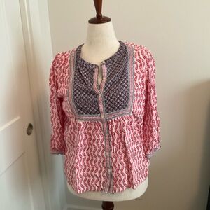 LOFT Red and Blue Leaf Print Blouse